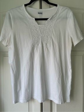 Basic Editions White Short Sleeve Top with Crochet Yoke